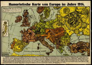 Humoristische Karte von Europa im Jahre 1914